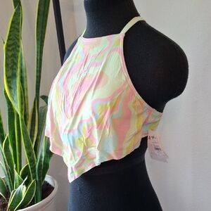 Roxy Pink and Yellow Bikini Top Cropped Style Size XL